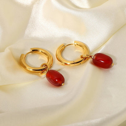 Dainty Ruby Stone Drop Earrings