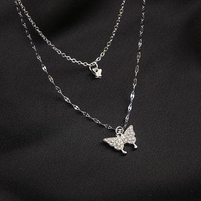 Elegant Feather Double Layer Silver Necklace