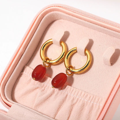 Dainty Ruby Stone Drop Earrings