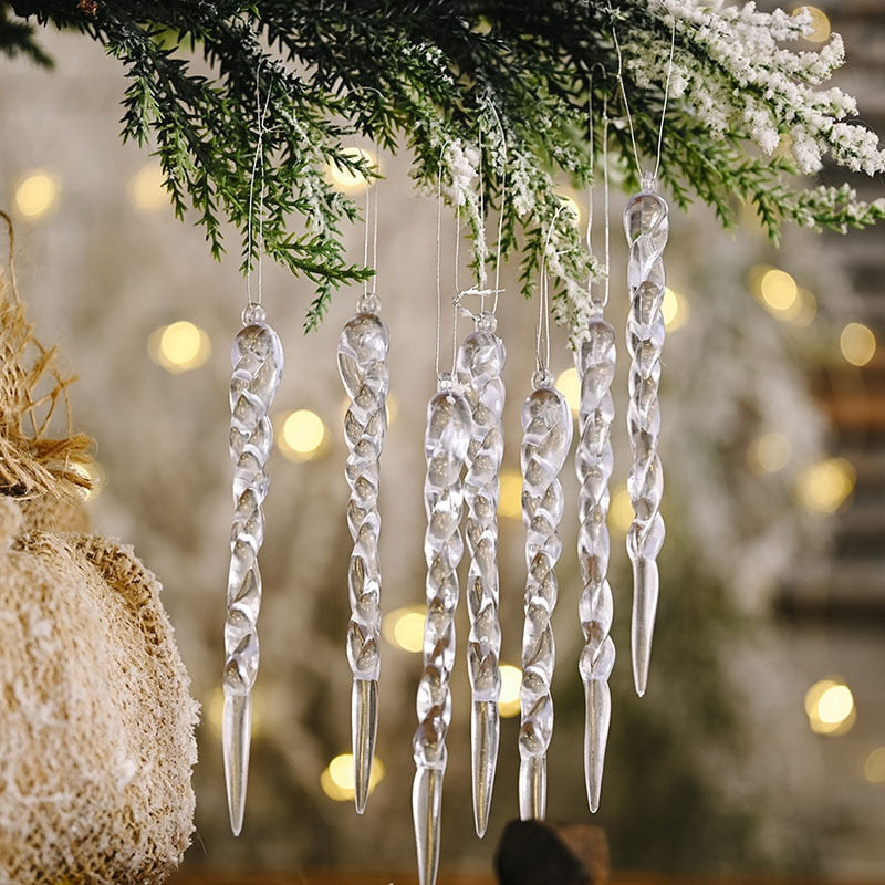 12Pcs White Shimmering Christmas Icicle Ornaments - Luxicro