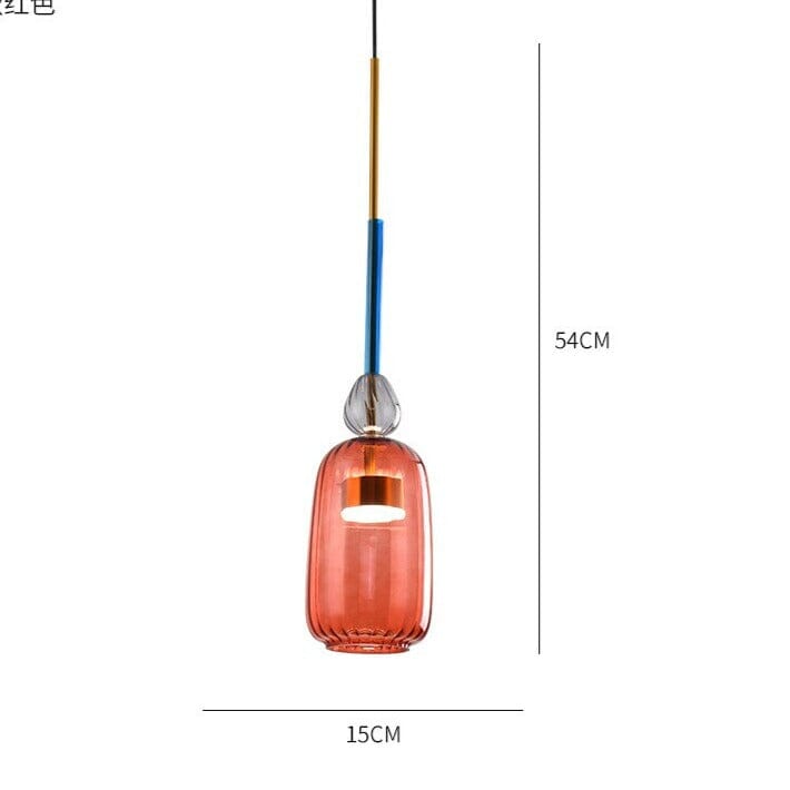 Colorful Glass Pendant Light in Brushed Brass