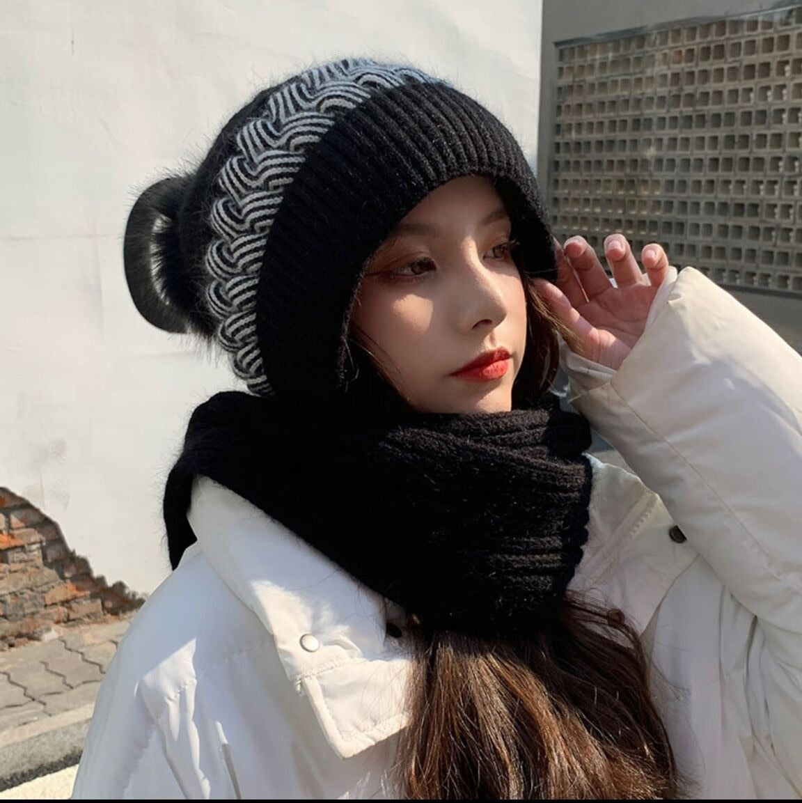 Cozy Double Sided Wool Beanie Scarf Set