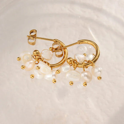 Elegant 14k White Gold Pearl Dangle Earrings
