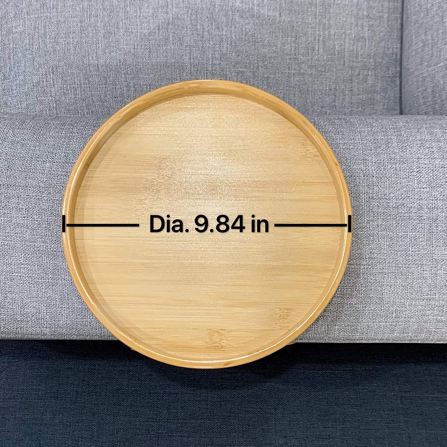 Natural Wood Sofa Side Table Round Tray Holder