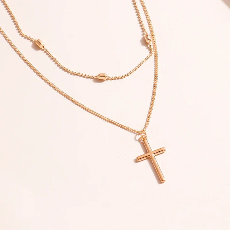 Dainty Two Tone Cross Pendant Necklace