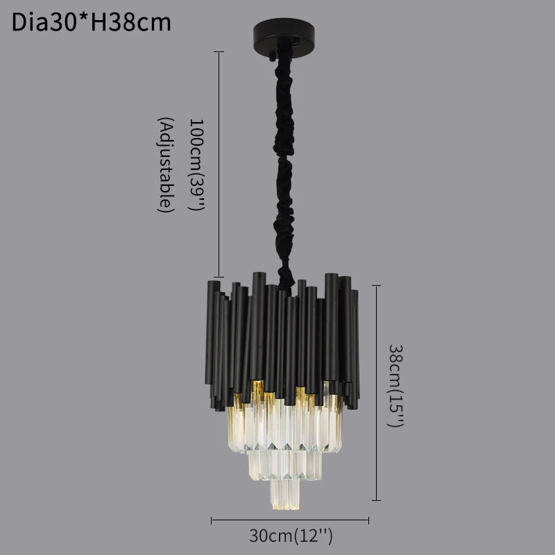 Elegant Black Crystal Hanging Lamp In Metal Frame