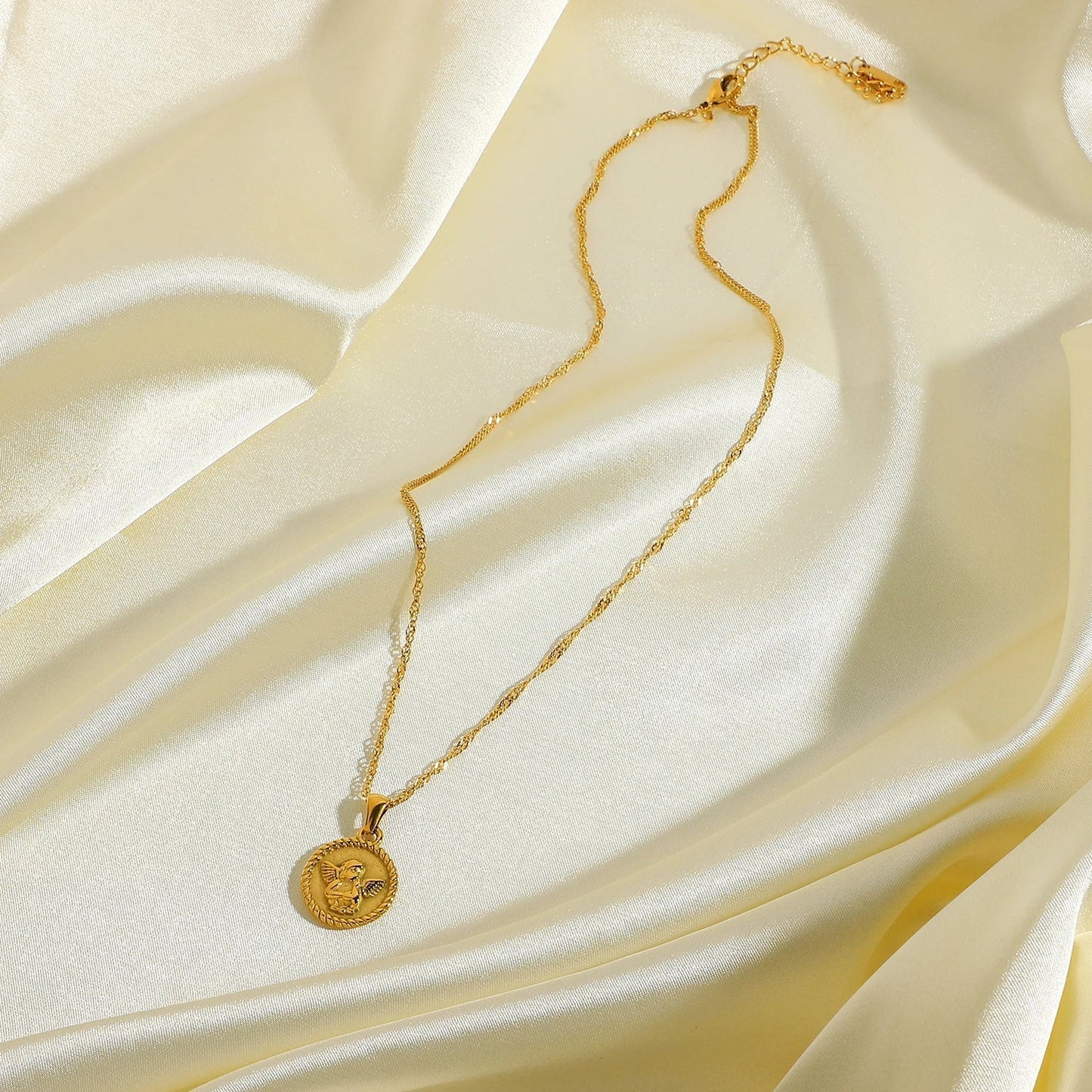 Elegant 18k Gold Angel Pendant Necklace