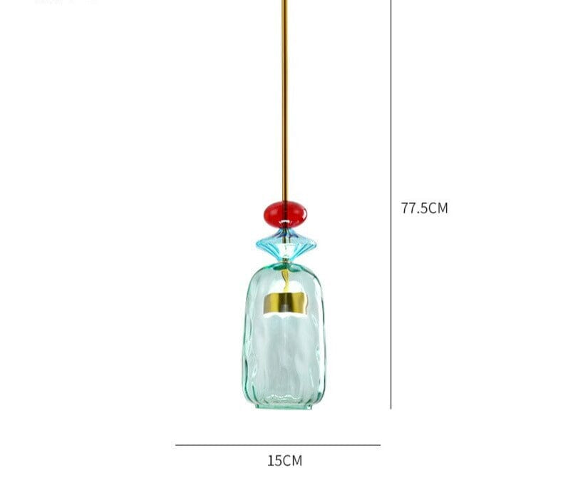 Colorful Glass Pendant Light in Brushed Brass