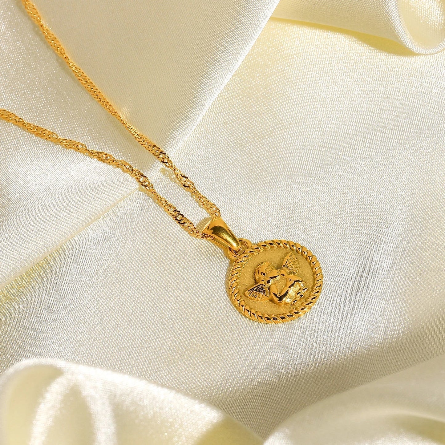 Elegant 18k Gold Angel Pendant Necklace
