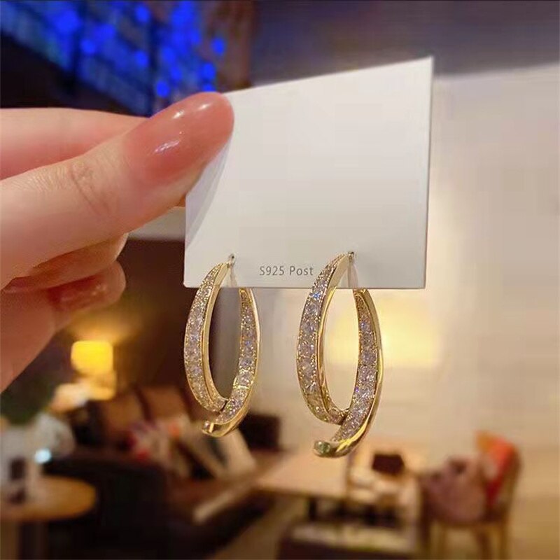 Glittering Geometric Crystal Drop Earrings