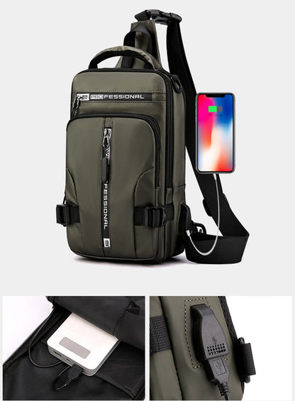 Waterproof Crossbody Bag with USB Charging and Pockets