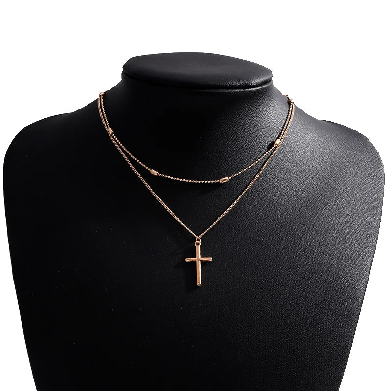 Dainty Two Tone Cross Pendant Necklace