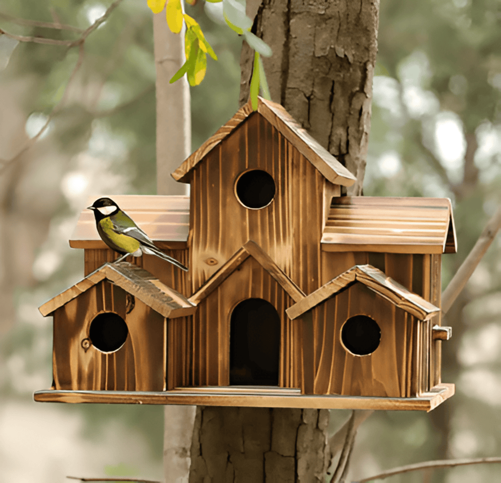 Natural Wood Birdhouse Feeder - Luxicro