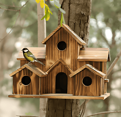 Natural Wood Birdhouse Feeder - Luxicro