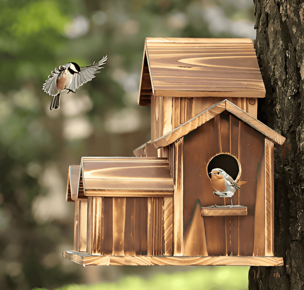Natural Wood Birdhouse Feeder