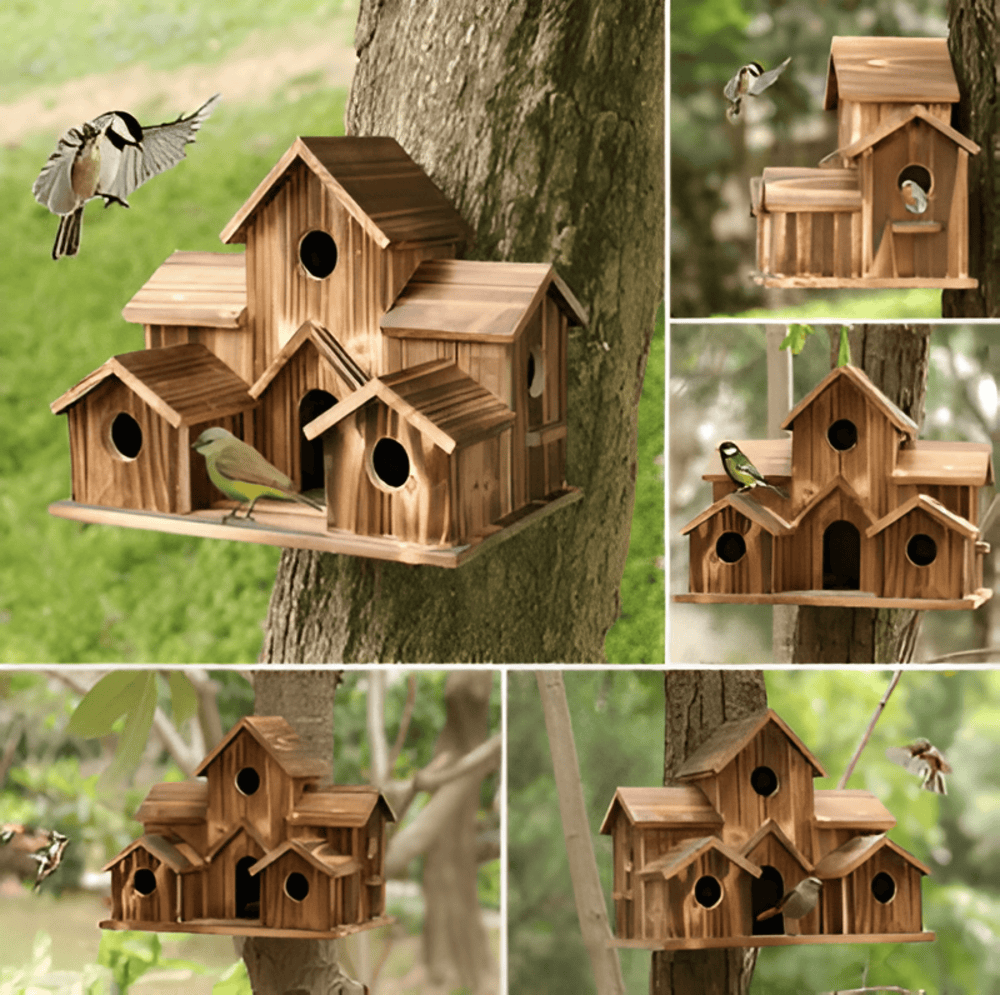 Natural Wood Birdhouse Feeder