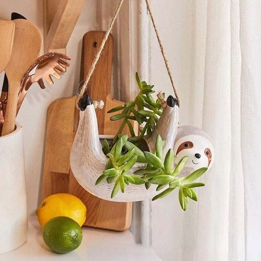 Vibrant Pottery Planter Cute Animal Sloth Decor - Luxicro