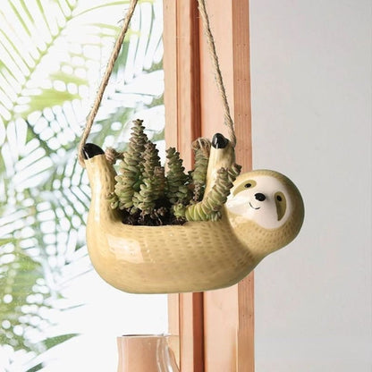 Vibrant Pottery Planter Cute Animal Sloth Decor