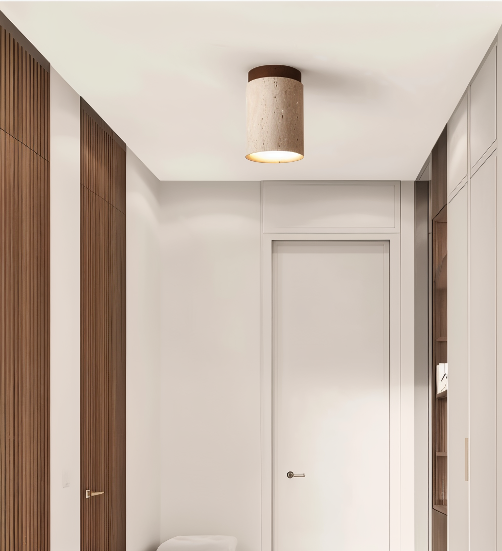 Luxury Marble Wood Ceiling Lamp – Modern Flush Mount Light