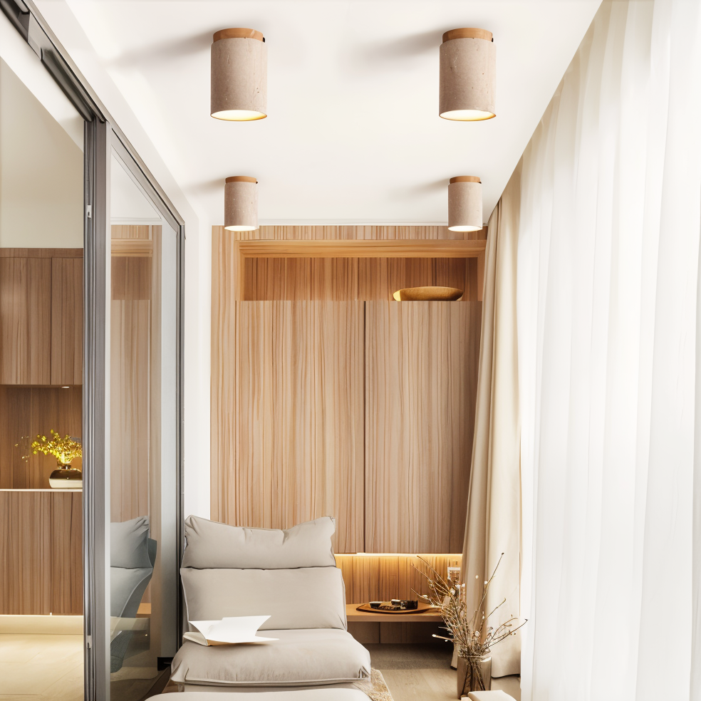Luxury Marble Wood Ceiling Lamp – Modern Flush Mount Light