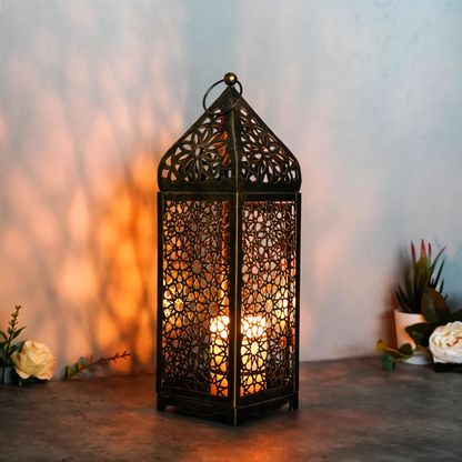Decorative Metal Candle Lantern with Flower Pattern