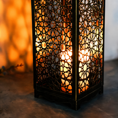 Decorative Metal Candle Lantern with Flower Pattern