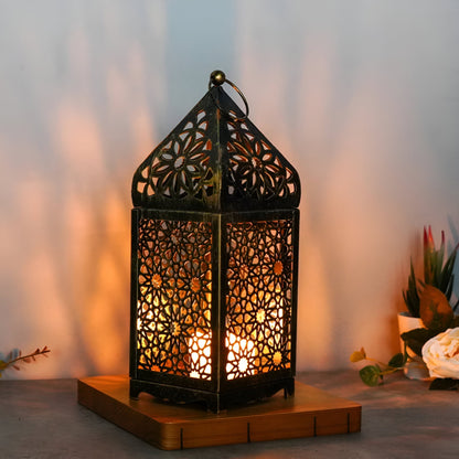 Decorative Metal Candle Lantern with Flower Pattern
