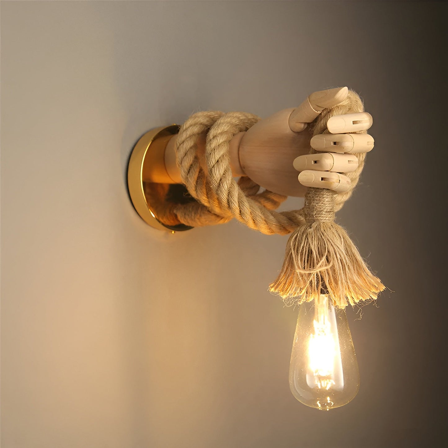 Unique Wooden Handheld Wall Lamp – Farmhouse Style Rope Lighting - Luxicro