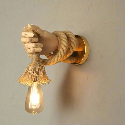 Unique Wooden Handheld Wall Lamp – Farmhouse Style Rope Lighting