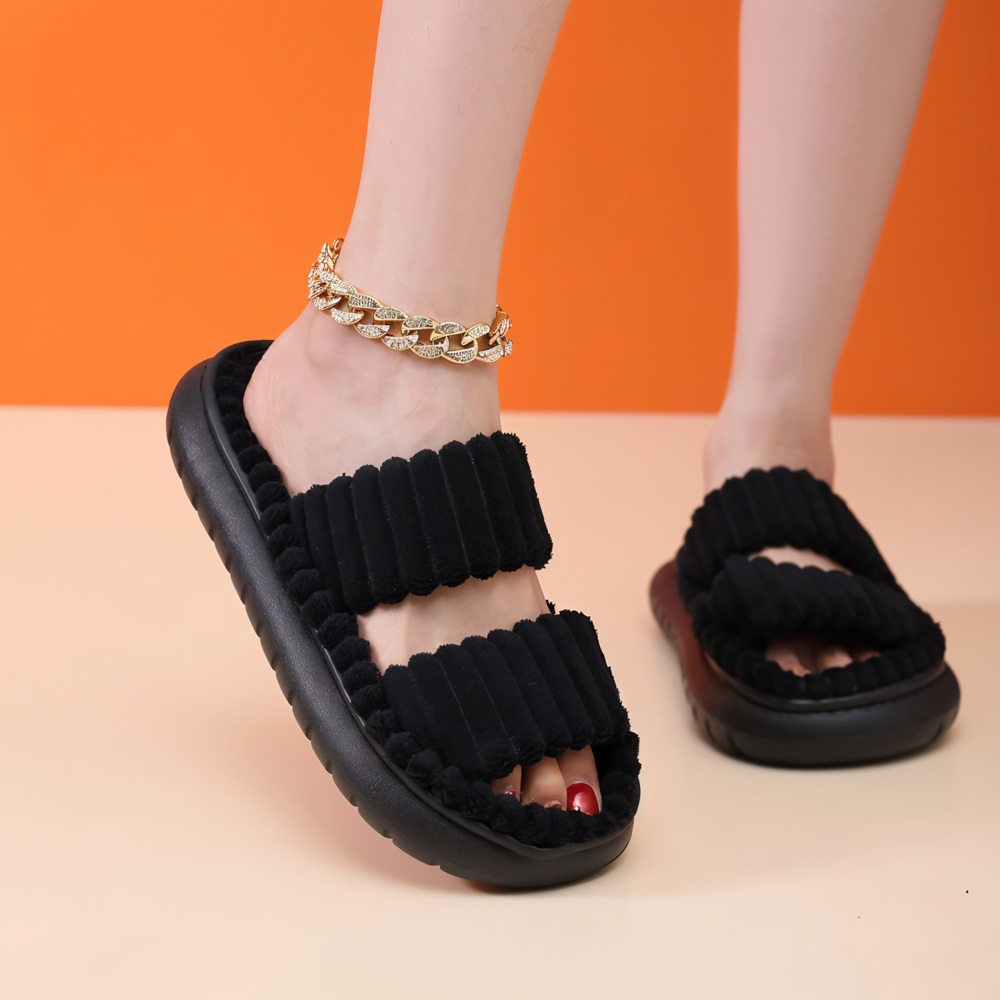 Cozy Fleece Lined Slippers with Velcro Strap