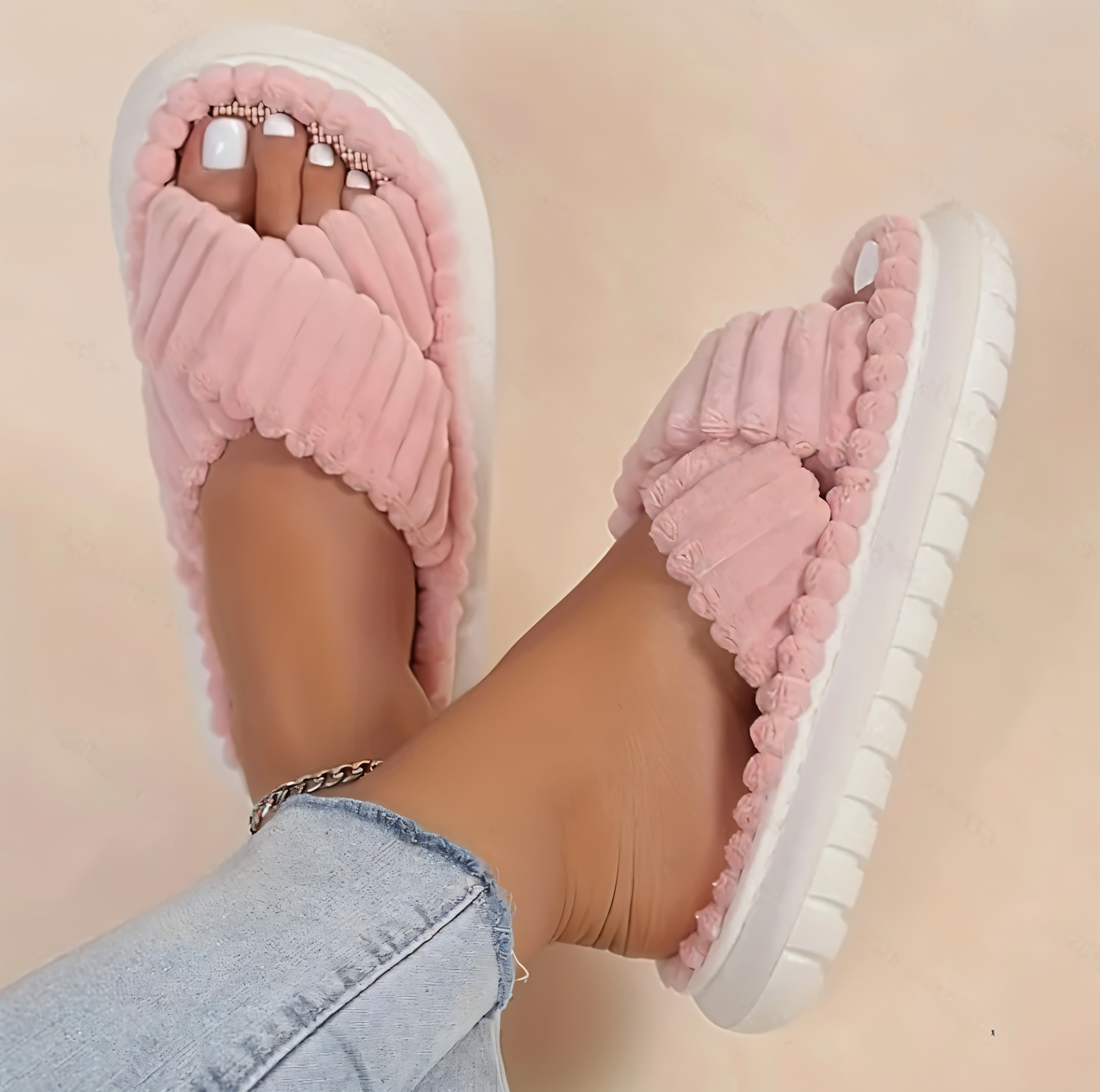 Soft Fleece Slippers with Adjustable Strap