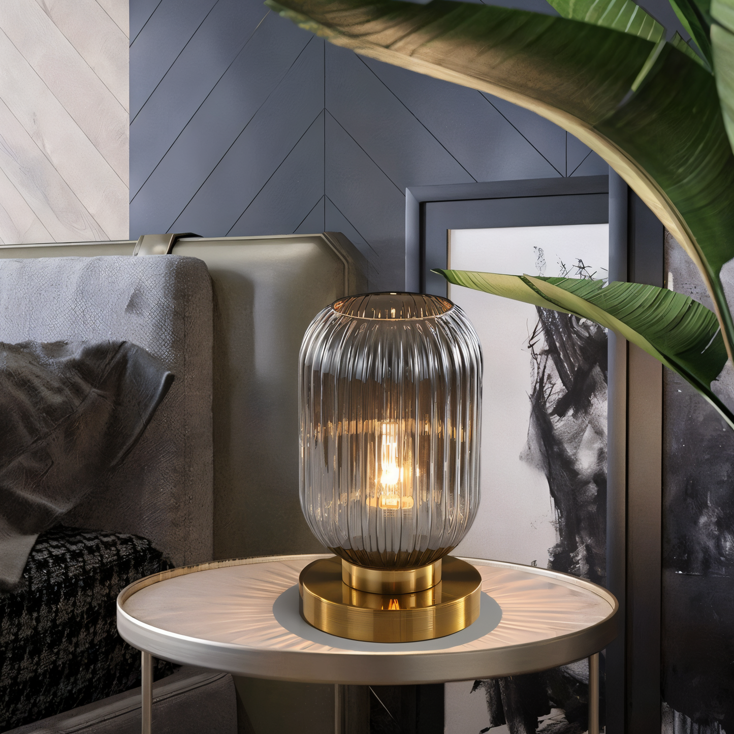 Simple Clear Table Lamp with Fabric Shade