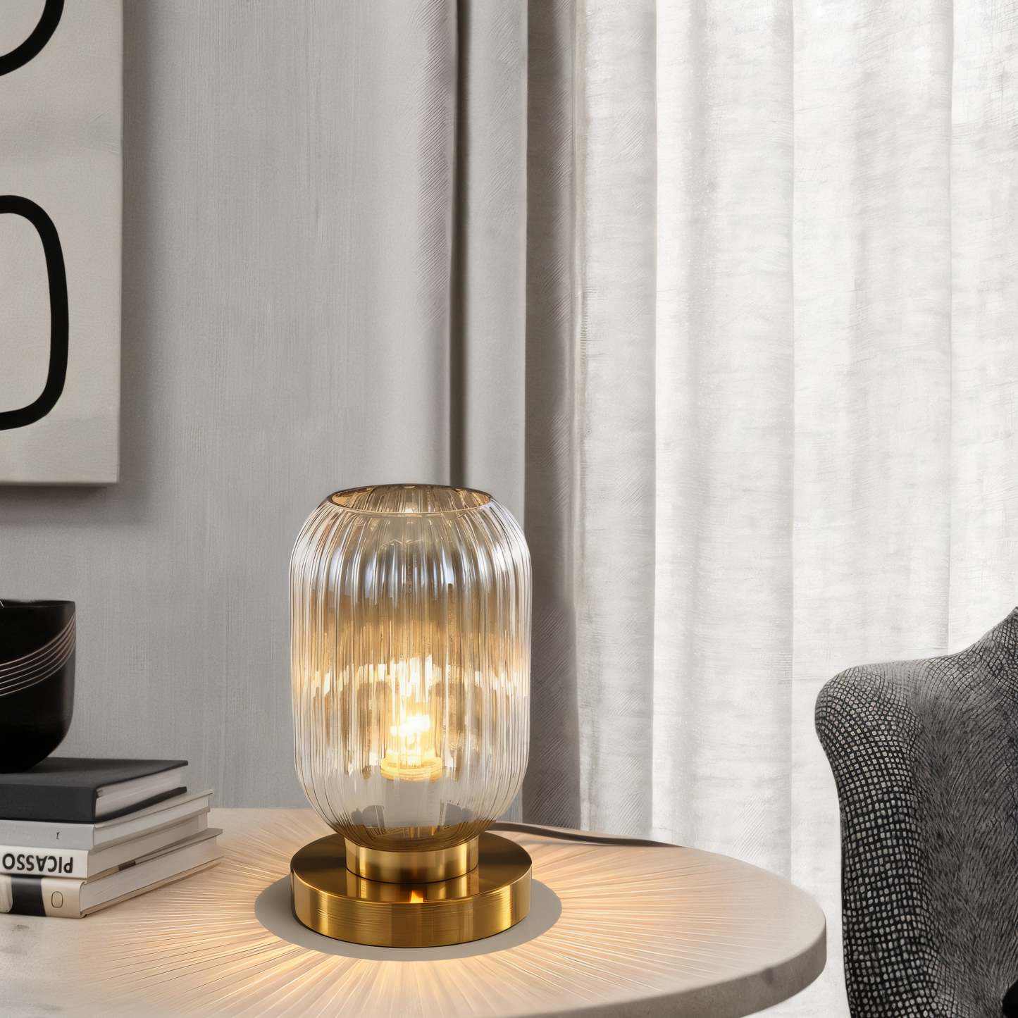Simple Clear Table Lamp with Fabric Shade