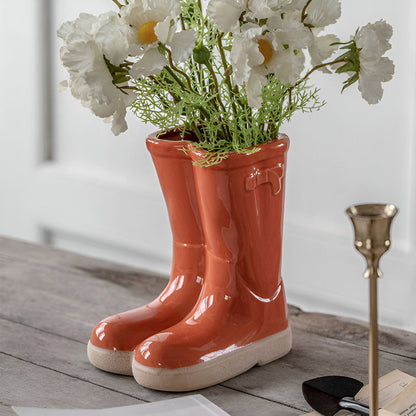 Rustic Western Style Ceramic Boot Vase