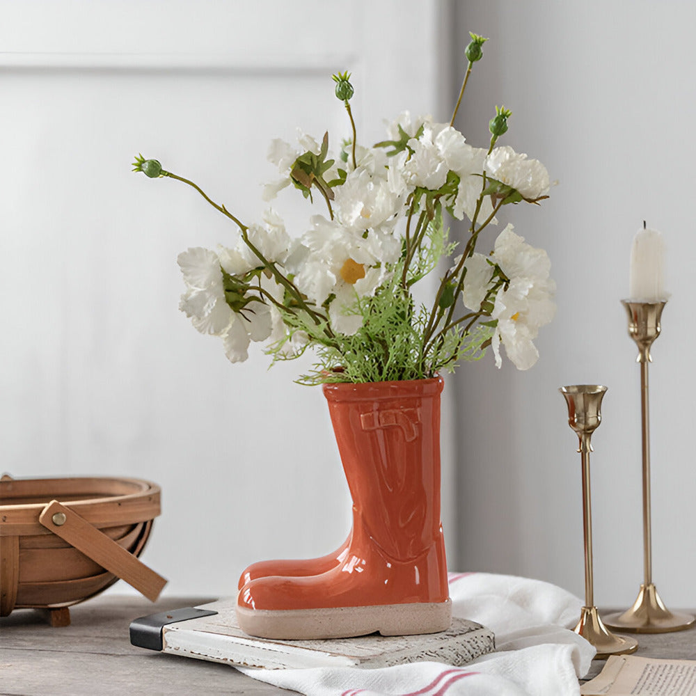 Rustic Western Style Ceramic Boot Vase
