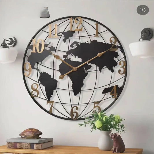 Big 60cm Globe Wall Clock - Stylish Home Timepiece - Luxicro