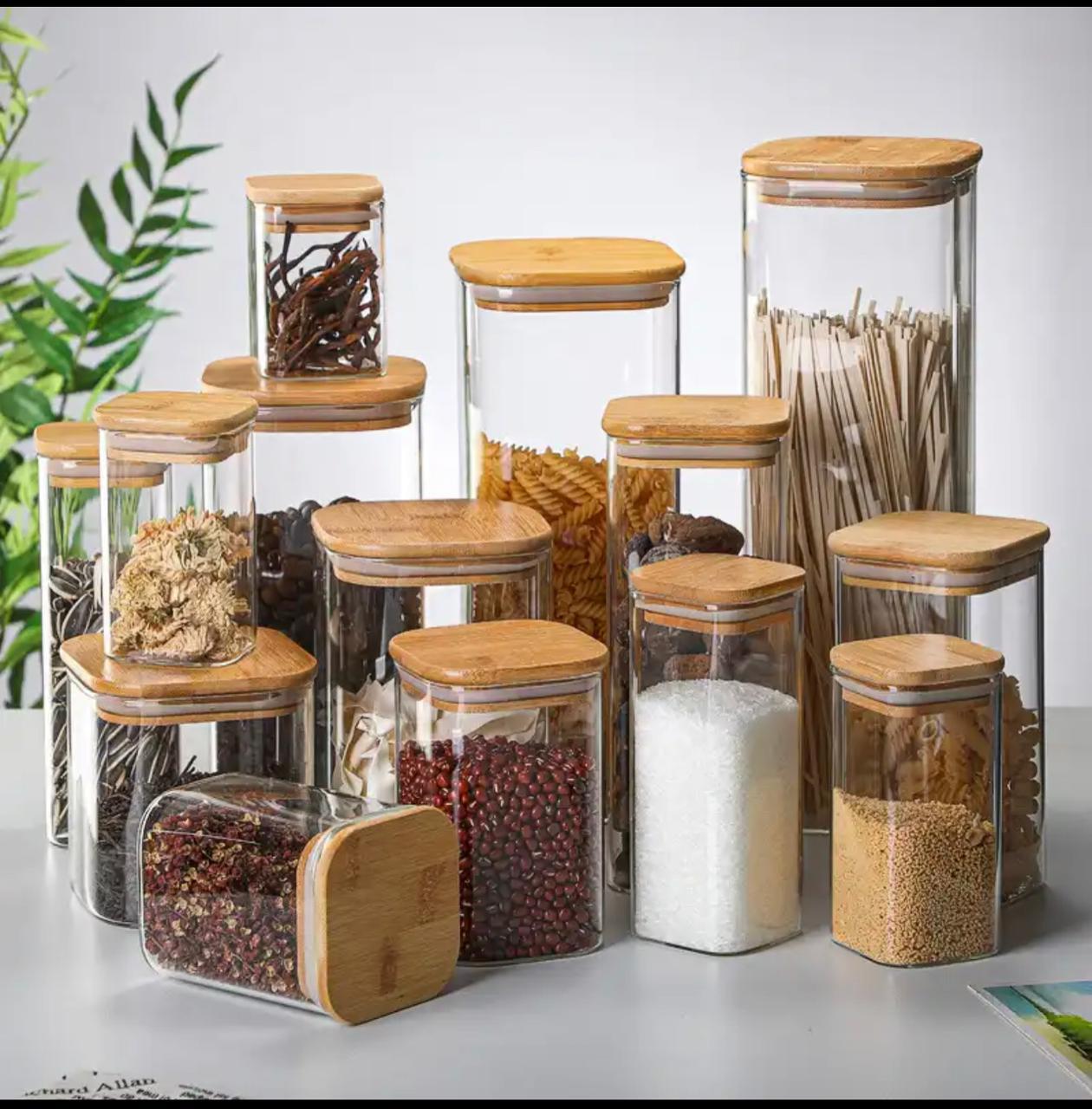 Simple Wooden Top Clear Glass Container Jar
