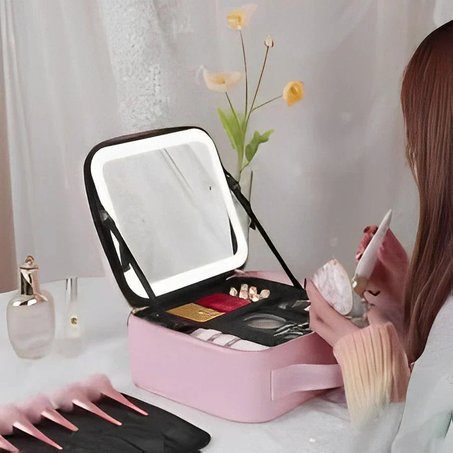 Portable Cosmetic Case with Mirror