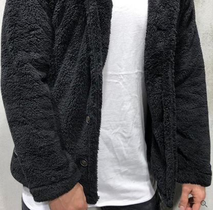 Cozy Mens Sherpa Hoodie - Soft Button Front Jacket - Luxicro
