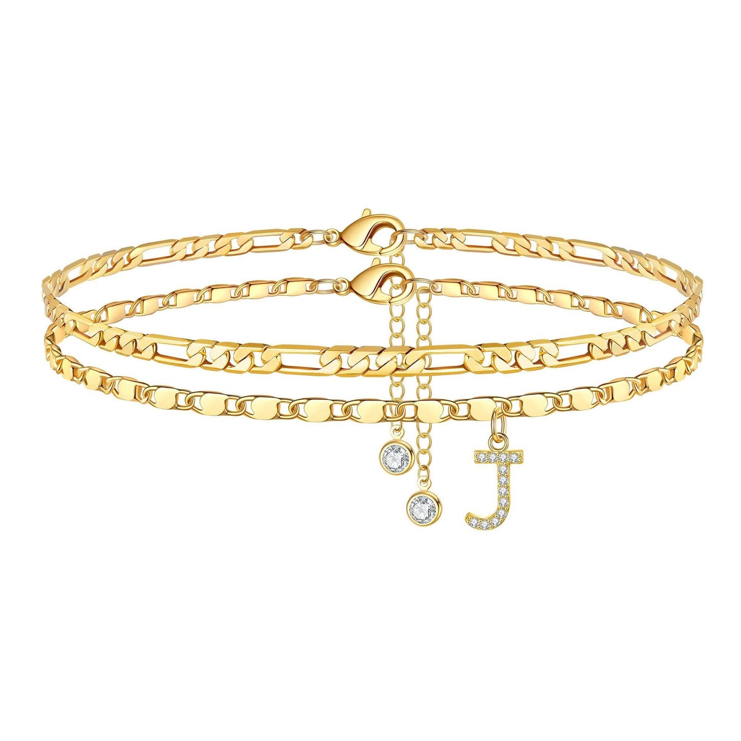 Custom Gold Monogram Anklet Necklace Set