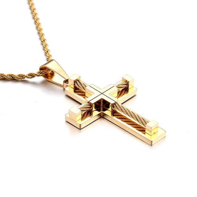 Metallic Bead Cross Chain Necklace for Men