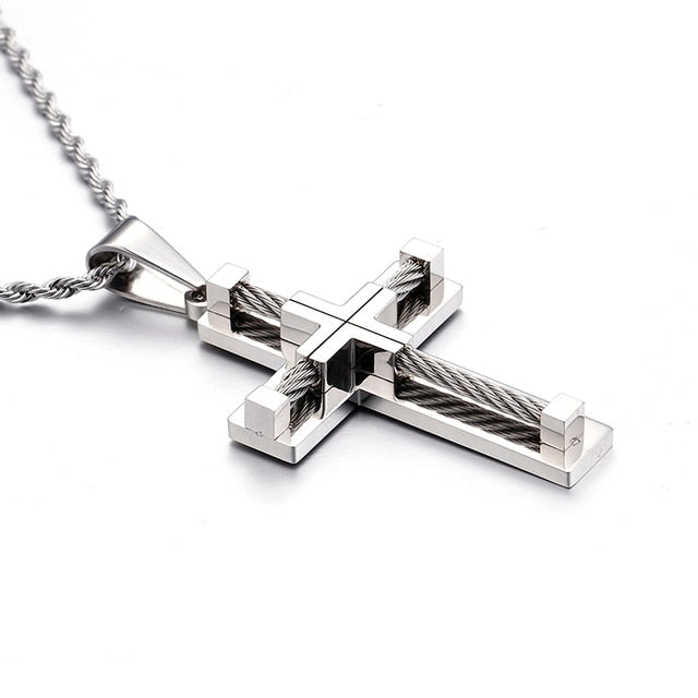 Metallic Bead Cross Chain Necklace for Men