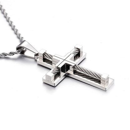 Metallic Bead Cross Chain Necklace for Men