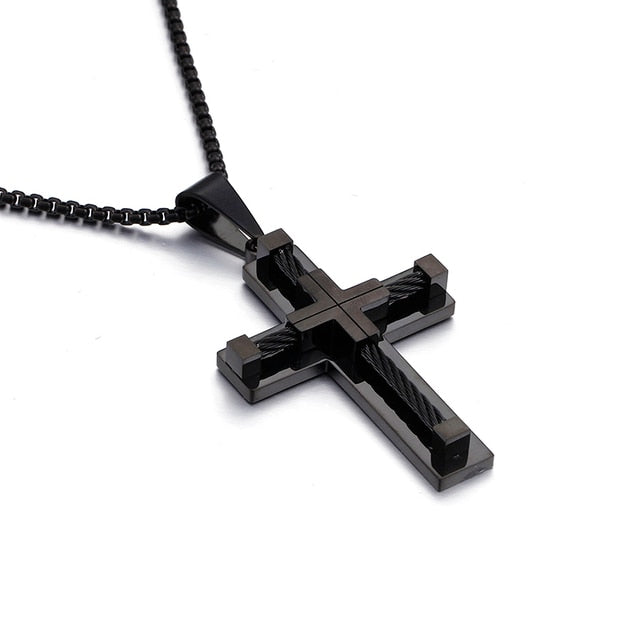 Metallic Bead Cross Chain Necklace for Men - Luxicro