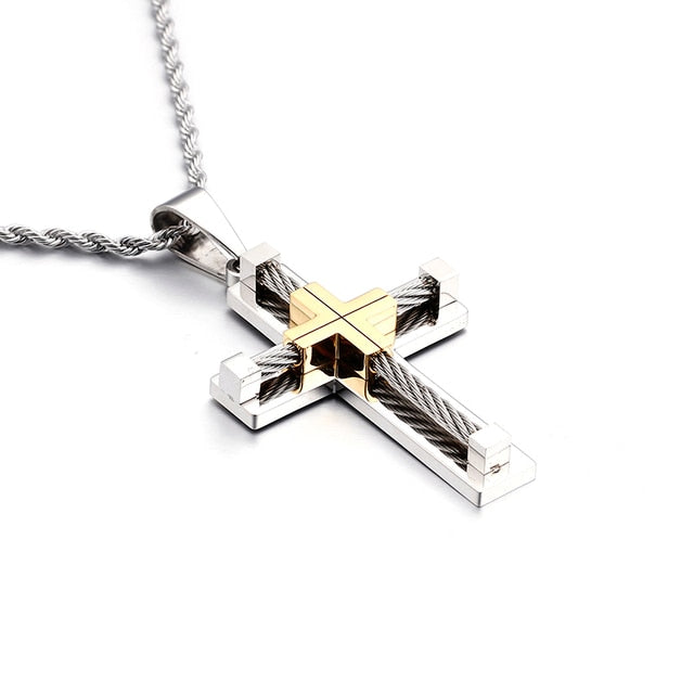 Metallic Bead Cross Chain Necklace for Men
