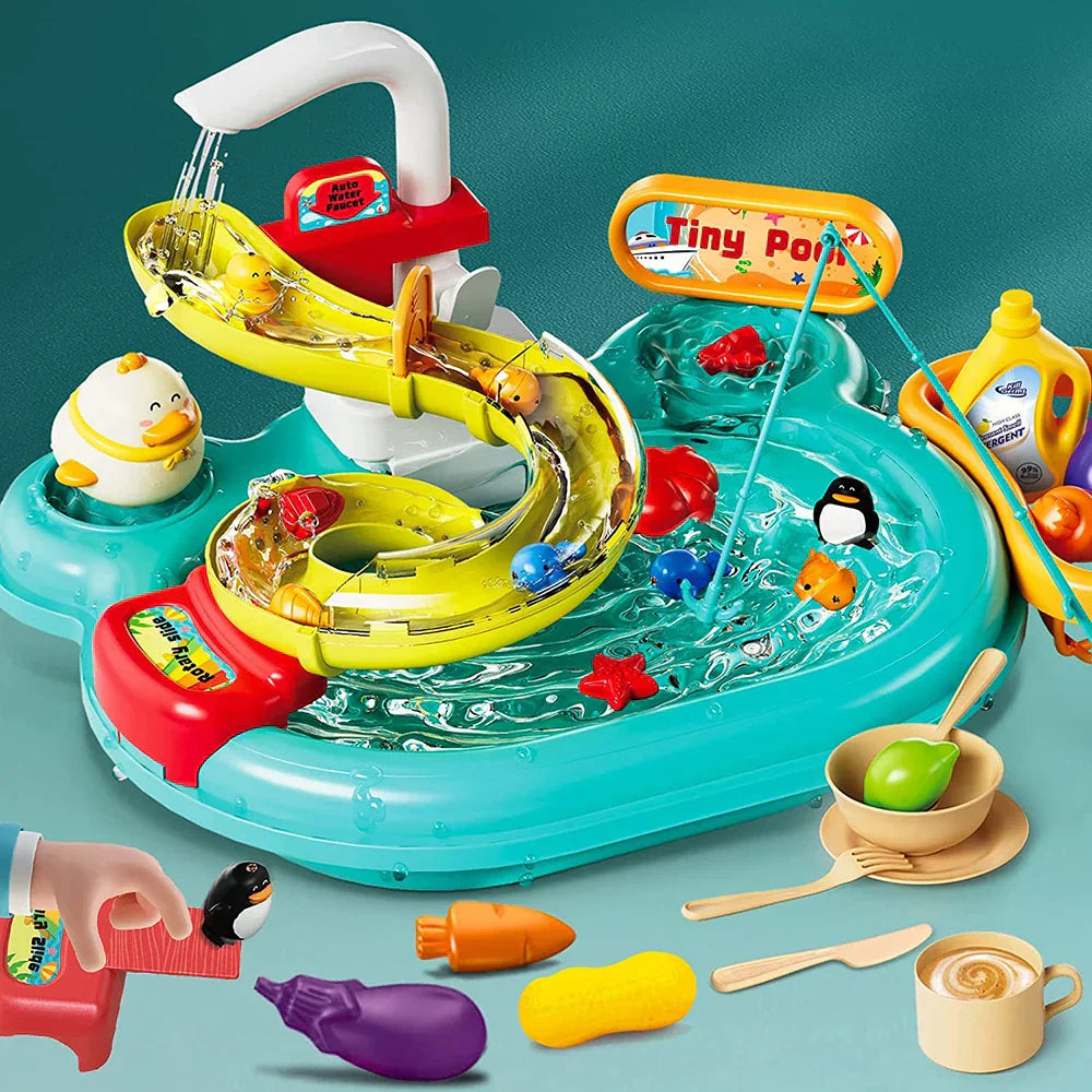 Kids Play Kitchen and Fishing Toy Set
