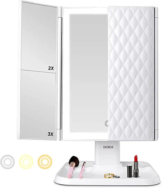 Compact Travel LED Vanity Mirror with Dimmable Light - Luxicro