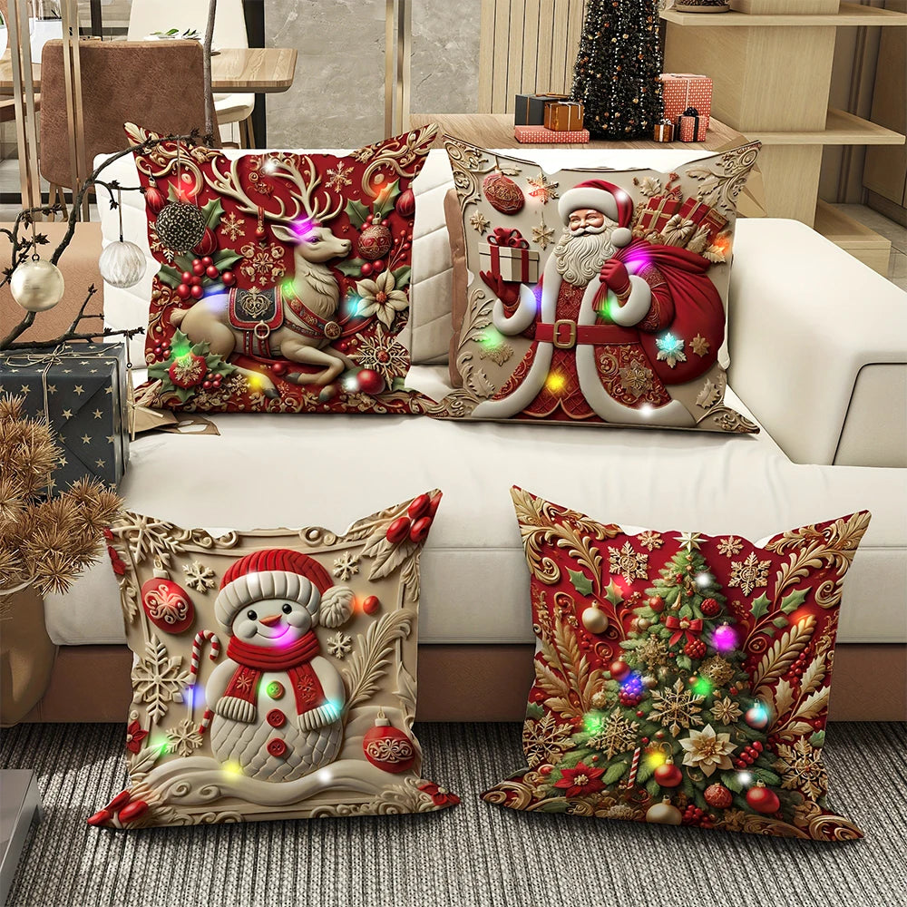 Festive Holiday Pillow Cover with 3D Santa Face - Luxicro