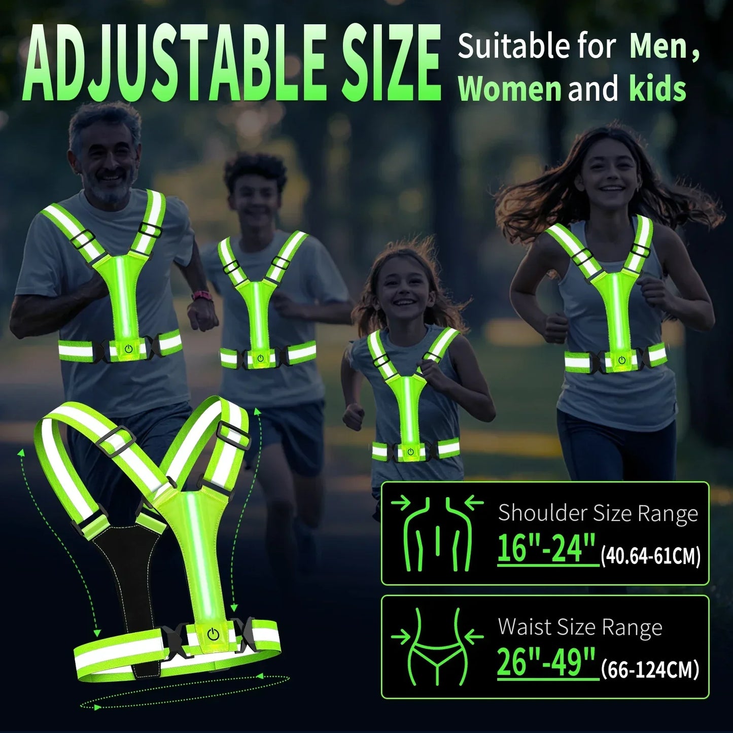 Bright LED Safety Running Vest with Reflective Strips