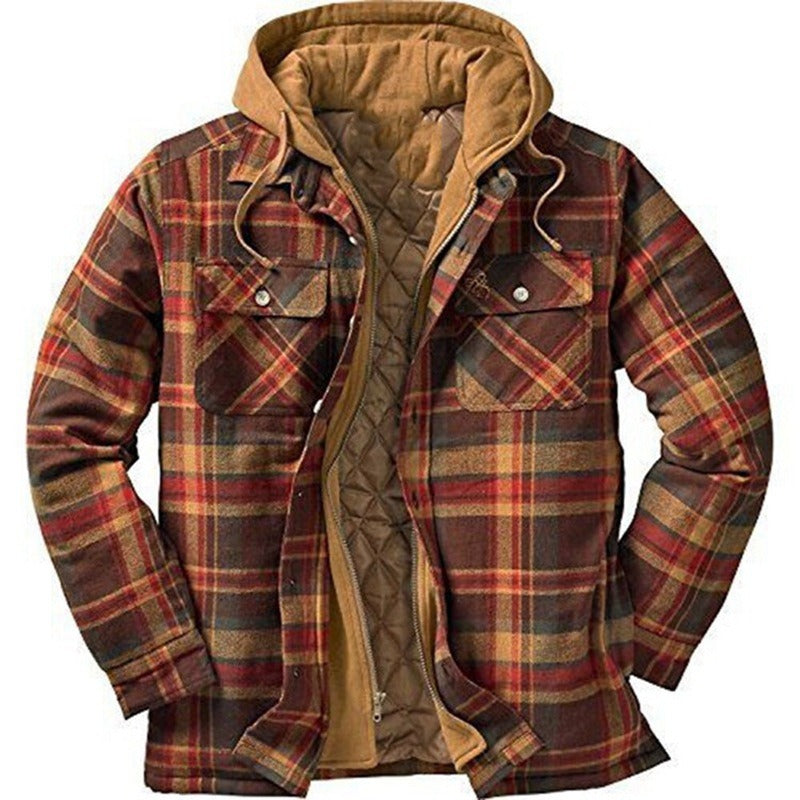 Classic Plaid Zip Up Hooded Jacket - Luxicro